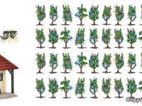 Vollmer H0 - 45129 - H0 Weinberghaus mit Rebstöcken und Bollerwagen - Artikelbild