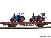 Kibri H0 - 26252 - H0 Niederbordwagen mit 2 LANZ Bulldogs, Fertigmodell