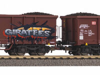 Piko H0 - 28338 - 2er Set Offene Güterwagen Eaos DB AG VI mit Graffiti und Kohleladung